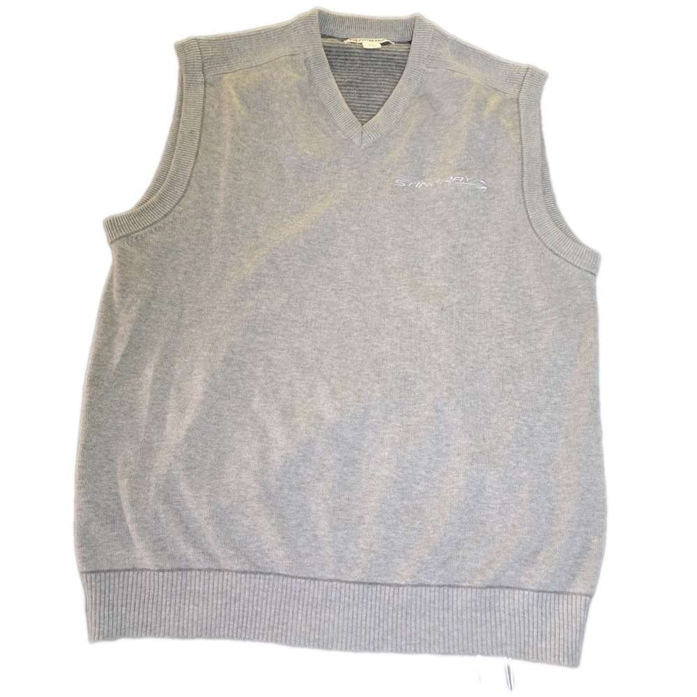 Cutter Buck Men Small S Sweater Vest Grey Cotton V-Neck Corvette Stingray Museum